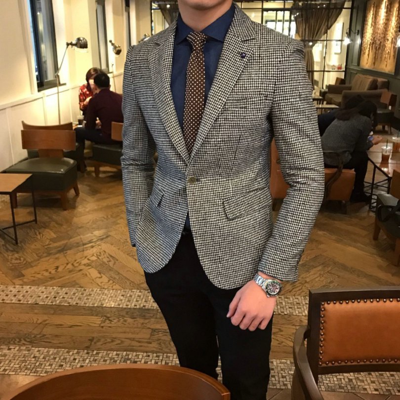 レトロ 千鳥格子柄 2Bテーラードジャケット 2色 メンズ 大きいサイズ ヴィンテージ 送料無料