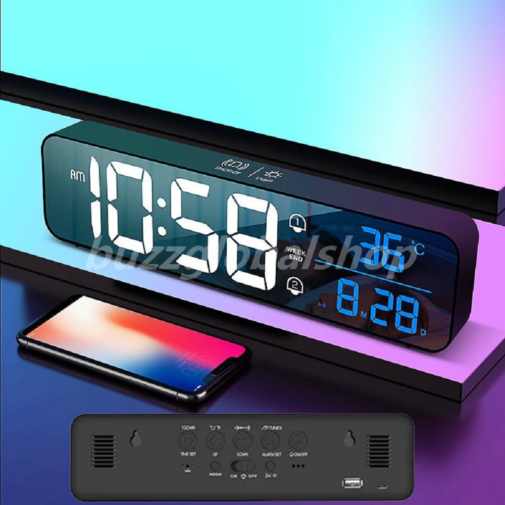 2023最新版 目覚まし時計 置き時計 大画面 LEDデジタル時計 USB充電式 音声感知 アラーム スヌーズ機能 5段階明るさ調節 明るさ調整 12H/24H時間表示 充電式置き時計 卓上 壁掛け両用 ホワイト…
