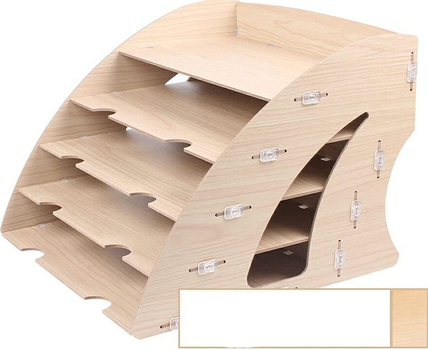 木製 卓上収納ステンド 階段状 大容量 扇形 レターケース 書類ケース 仕切り ファイルスタンド ブックラック A4対応 新聞/雑誌/書類/文具用品収納 子ども 書斎 事務所 会社 学校 自宅 テーブル