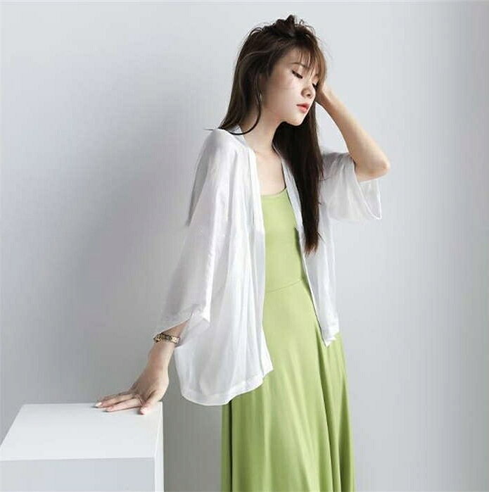 【送料無料】シフォン ノーカラー UVカット 羽織 接触冷感 シフォンジャケット レディース ジャケット 無地 透け 夏 春 シースルー シアー サマーアウター 五分袖 七分袖 ジャケット カーディガン レディース