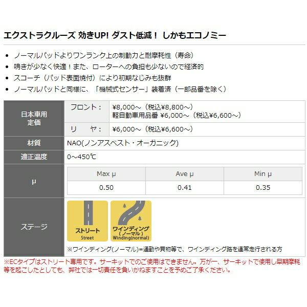 DIXCEL ブレーキパッド (フロント) EC type MPV LVLR LVLW LV5W 95/10〜99/5 351198 ディクセル