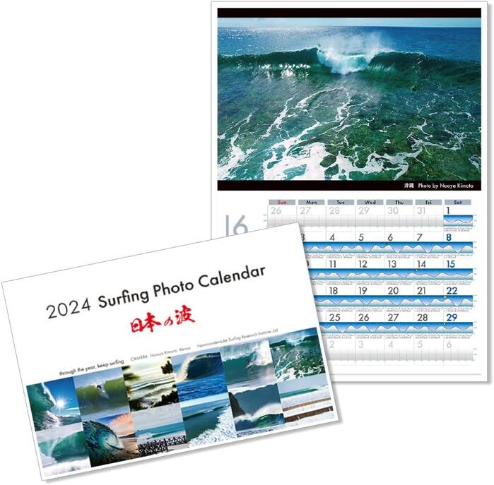 2024 サーフィンフォトカレンダー タイドグラフ潮見表付き SURF PHOTO CALENDER　 店舗 壁紙 ロングボード ショート…