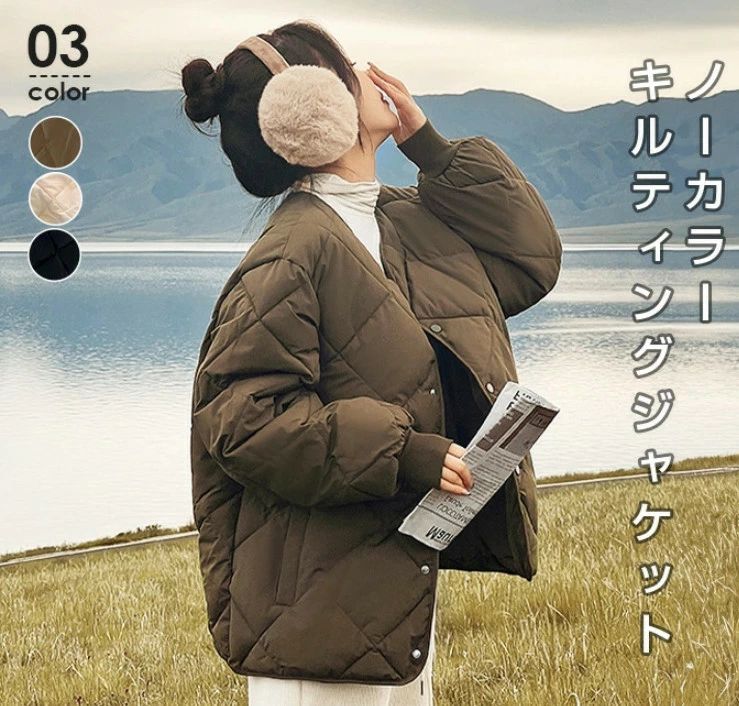 コート ジャケット レディース アウター 羽織り 上着 長袖 エアリーナイロン キルティングジャケット ノーカラー 中綿 保温 ポケット付き 無地 【 ノーカラーキルティングジャケット 】 ダークエンジェル