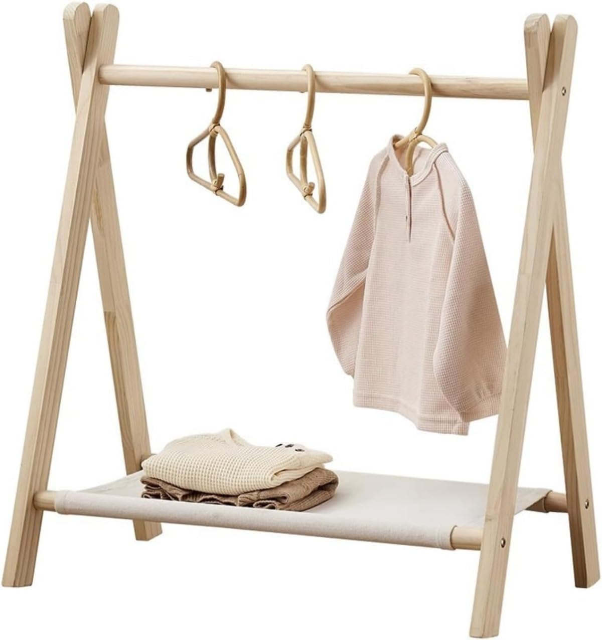 子供用ハンガー 子供部屋用 ハンガーバーハンガーラック 木製 折りたたみ キッズ ハンガーラック衣類収納子供部屋 リビング (長さ70高さ80cm)