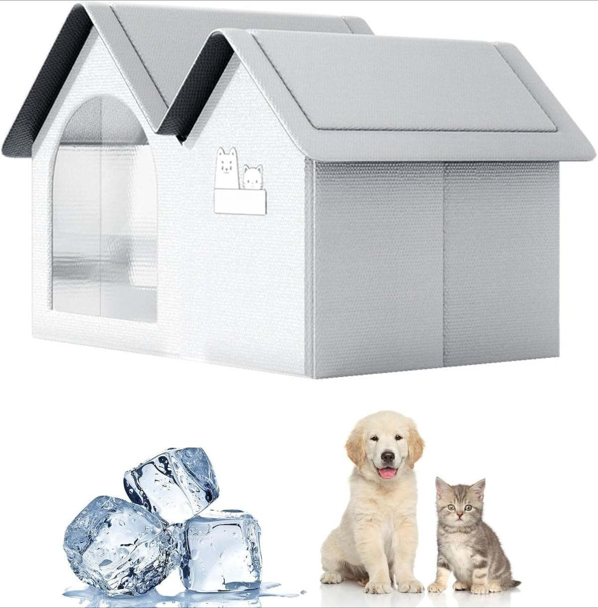 冷却犬小屋 ペット冷却ハウス 猫ハウス ペットハウス 熱中症・暑さ対策 冷暖房 接触冷感ハウス ひんやり 通気 防水 耐重 防寒 防風 防雨 組立簡単 野良猫ハウス キャットハウス エコ節電対策 接触冷感ハウス 小型犬/中型犬 犬舎 猫舎 (大きい)