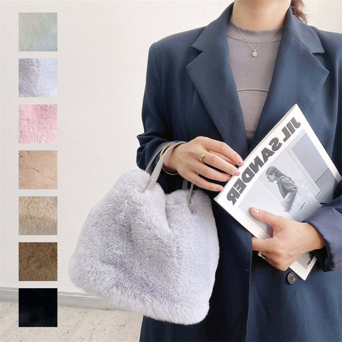 ふんわりもこもこの可愛いストラップ付き2ハンド&ショルダーファーバッグ ハンドバッグ ショルダーバッ..