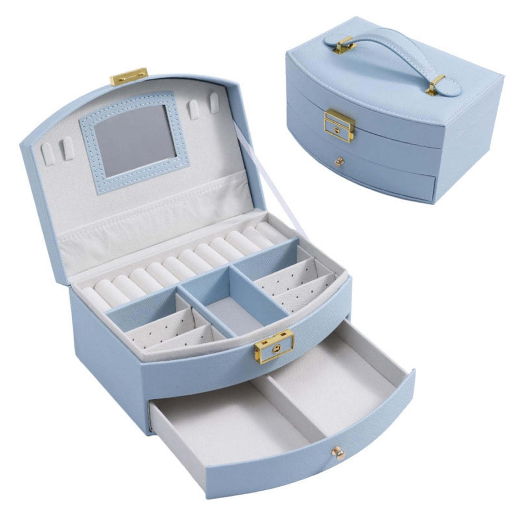 ジュエリーボックス アクセサリーケース 鏡付き ジュエリー収納 宝石箱 大容量 鍵付き 引き出し おしゃ..