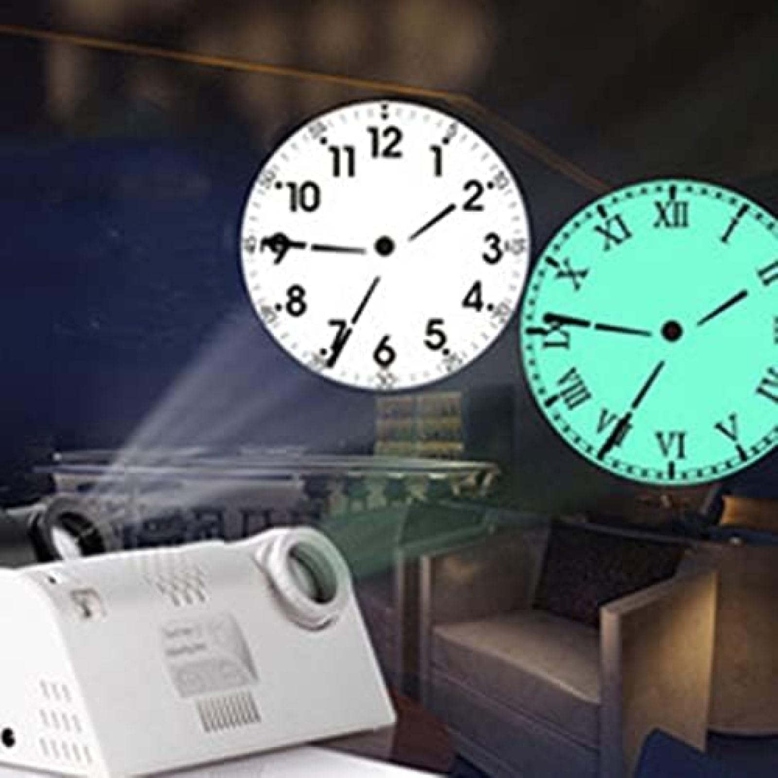 投影ローマ時計カラフルな投影アナログ時計回転180°調整可能なプロジェクターリモコン付き、ブラック