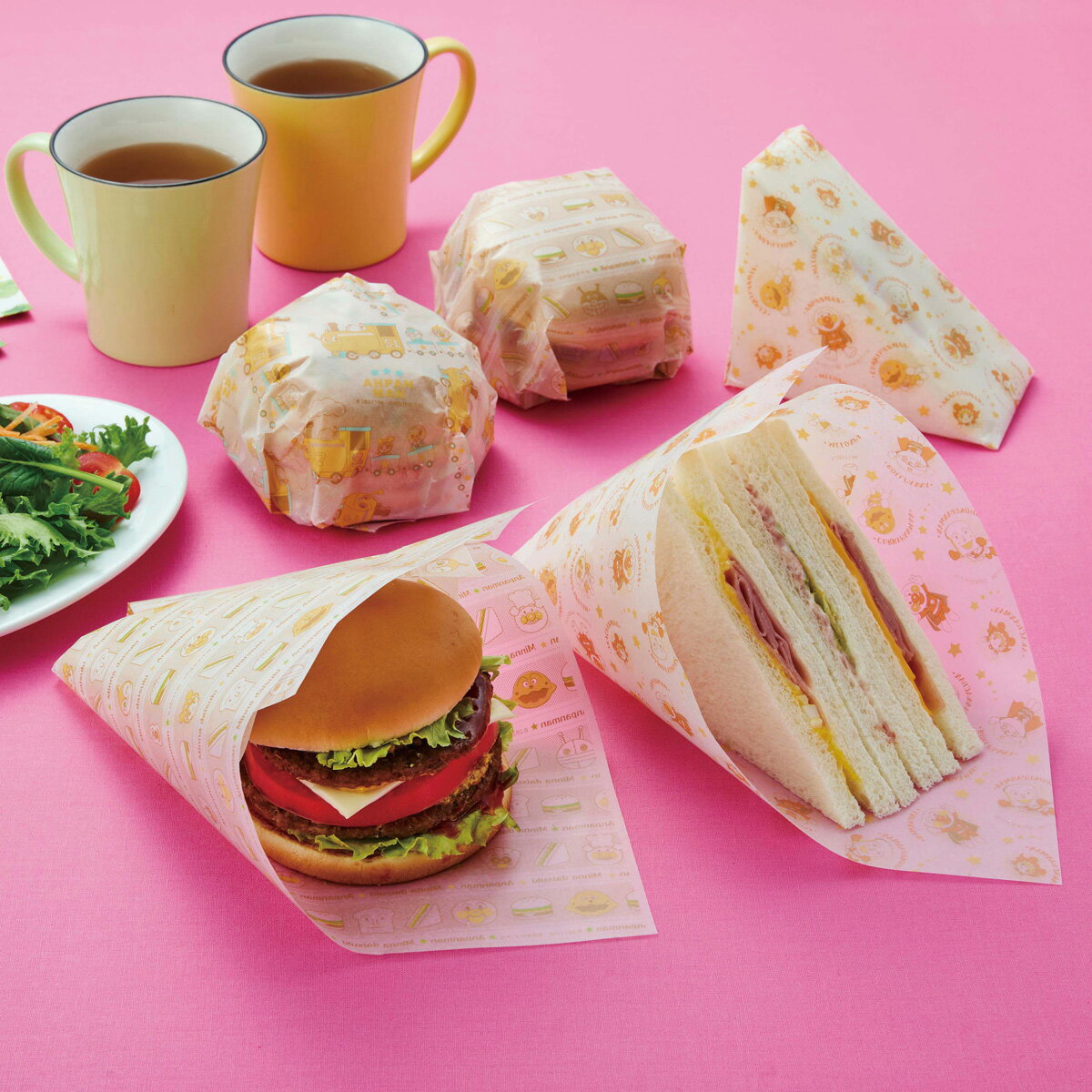Rakuten - それいけ！アンパンマン サンドイッチ ＆ ハンバーガー シート サンドイッチシート ラッピングペーパー 包み紙 食品 日本製 お弁当 遠足 運動会 キャラクター キャラ弁 しょくぱんまん あかちゃんまん カレーパンマン ばいきんまん ドキンちゃん [M便 1/6] [11004]