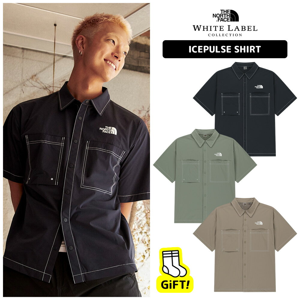 ☆スーパーSALE最大2000円クーポン☆ 送料無料 ノースフェイス シャツ THE NORTH FACE ICEPULSE SHIRT WHITE LABEL ホワイトレーベル 韓国ノースフェイス 半袖シャツ 冷感 通気性 ステッチ カジュアル 男女兼用 夏 NH8SS01J NH8SS01K 【韓国正規品/関税込/靴下 ギフト】