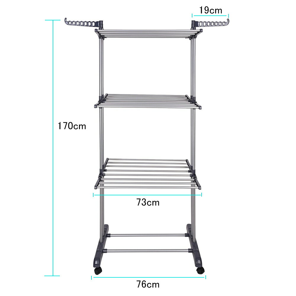 Yescom 洗濯物干し 室内物干し ステンレス 折り畳み 6段 キャスター付き 幅73 室内 物干しラック 洗濯 物干し スタンド バスタオル タオル干し ベランダ 簡単組立 ブラック