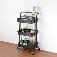 【送料無料】Yescomキッチンワゴンキャスター付き3段作業台オシャレバスケットトローリーキッチン収納カートワゴン新生活ブラック