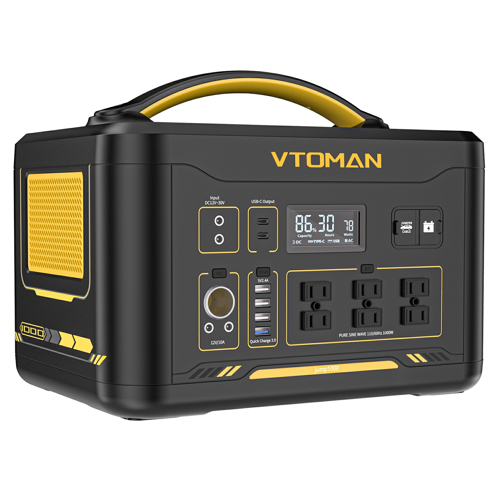 VTOMAN JUMP1000 ポータブル電源 1408Wh ポータブルバッテリー 大容量 リン酸鉄 家庭用 アウトドア バックアップ電源 純正弦波 AC1000W 容量拡張可能 PSE認証済 ジャンプスターター機能