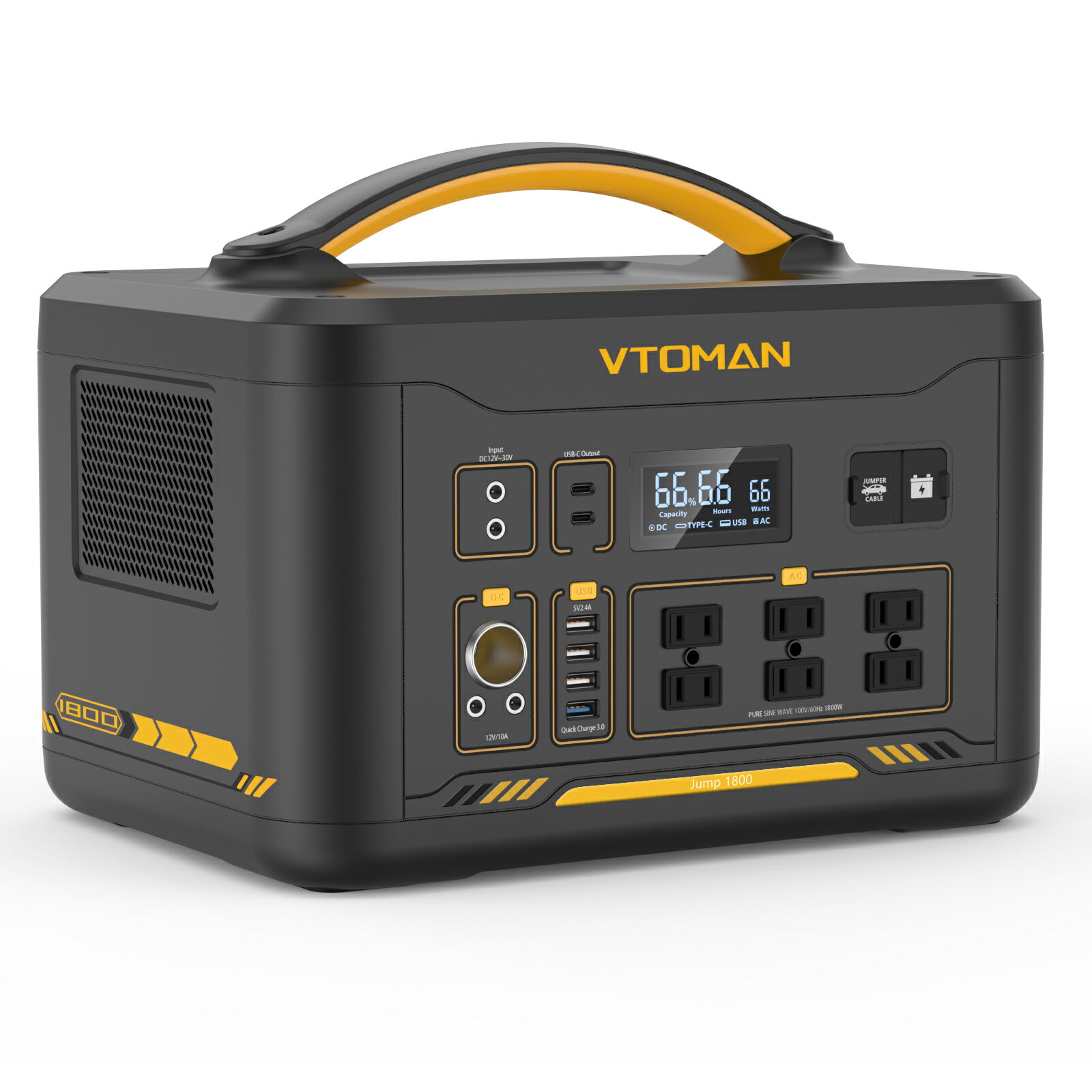 VTOMAN JUMP1800 1548Wh ポータブル電源 リン酸鉄 ポータブルバッテリー 大容量 電力リフト機能付 容量拡張対応 1800W 家庭用 アウトドア用 PSE認証済 純正弦波 蓄電池車中泊 防災グッズ 地震