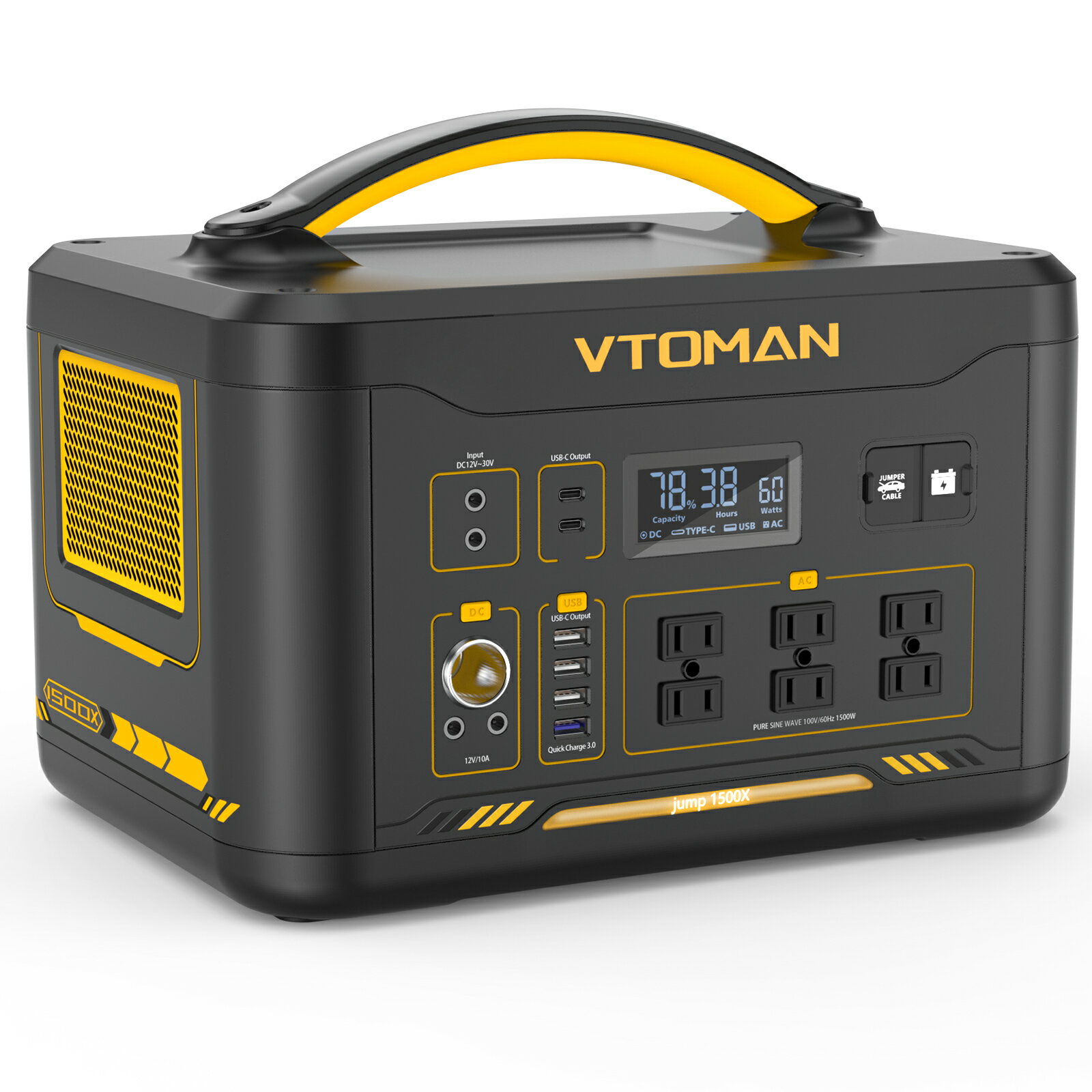 VTOMAN ポータブル電源 JUMP 1500X リン酸鉄 828Wh ポータブルバッテリー 大容量 定格出力1500W 容量拡張可能 ジャンプスターター LIFEBMS 純正弦波 車中泊 キャンプ 防災 非常用バッテリー 家庭用 防災対策