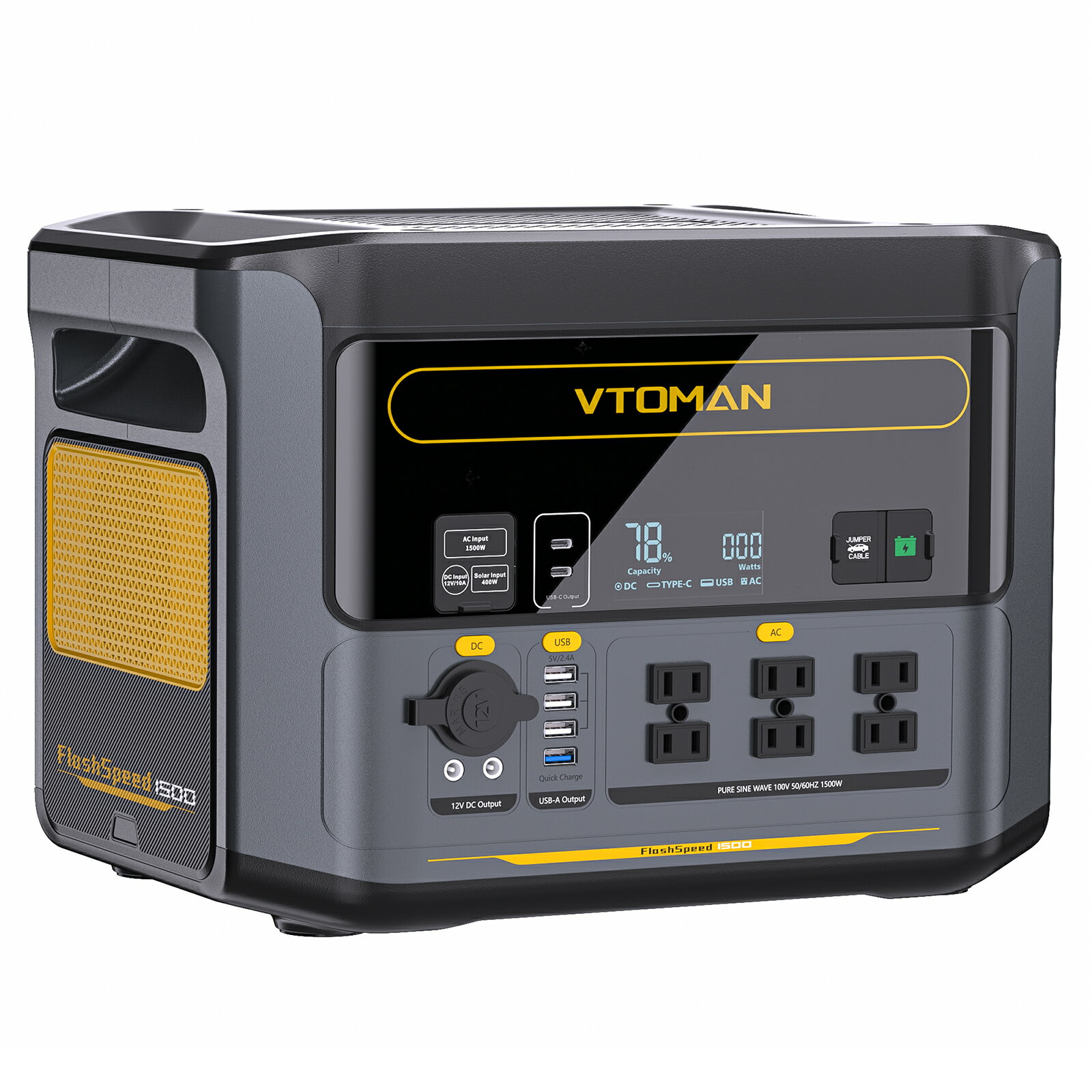 VTOMAN flashspeed1500 ポータブル電源 リン酸鉄 大容量 1548Wh ポータブルバッテリー 純正弦波 AC1500W ジャンプスターター機能 容量拡張可能 急速充電 アウトドア 車中泊 キャンプ 家庭用 防災