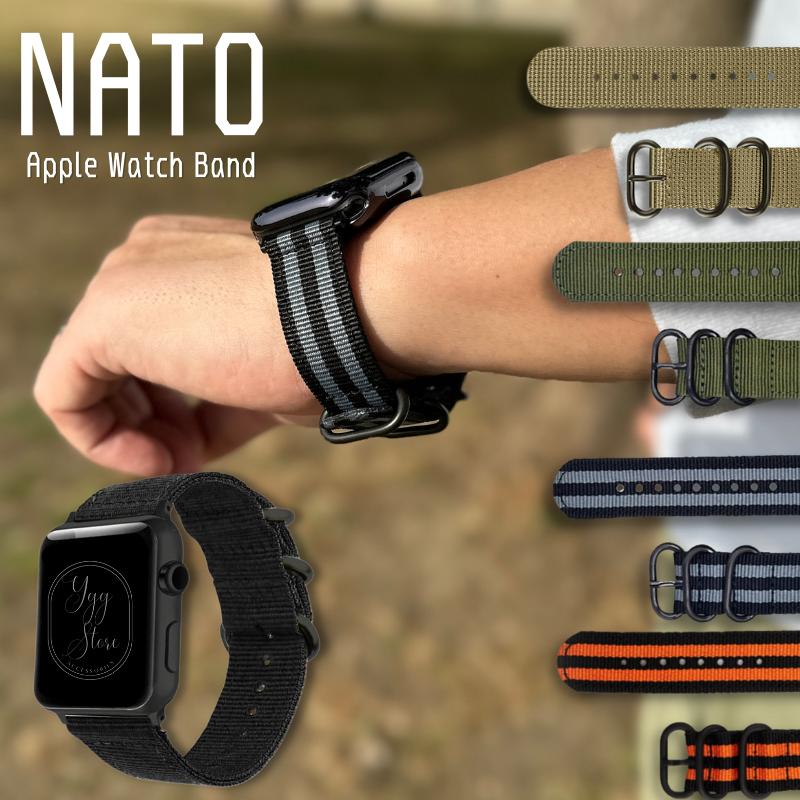 apple watch アップルウォッチ NATO軍 ミリタリー ナイロン バンド ベルト 38mm 40mm 41mm 42mm 44mm 45mm ボーダー柄 オリーブ カーキ オレンジ 黒×灰 ブラック グレー メンズ カジュアル 7 6 5 4 3 SE アウトドア