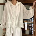 ラッシュガード UVカット パーカー カーディガン レディース トップス 薄手 長袖 大きいサイズ アウター ライトアウター 春 夏 冷房対策 前開き フード付き 透け感 レース裾 フリル シアー 通気性 日焼け止め おしゃれ リラックス 軽量 UV対策 ゆったり 体型カバー