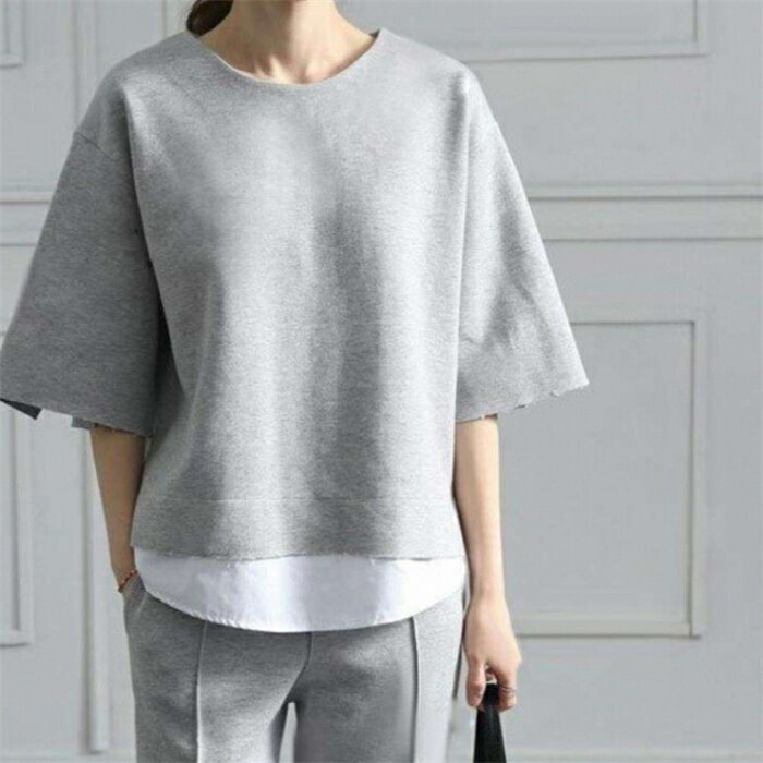 パンツセット セットアップ レディース 春夏 パンツセットアップ パンツスーツ 2点セット 重ね着風 スリット ブラウス tシャツ トップス ワイドパンツ ロングパンツ 分丈 無地 ゆったり 体型カバー 着瘦せ 大人 カジュアル おしゃれ 通勤OL フォーマル 送料無料