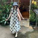 ノースリーブワンピース ワンピース ロングワンピース ドット柄 レディース 春夏 ワンピ ロングワンピ ロング丈 水玉柄 可愛い ジャンパースカート ジャンスカ ノースリーブ Aライン フレア 袖なし クルーネック ゆったり 体型カバー 大きいサイズ 通勤 フォーマル