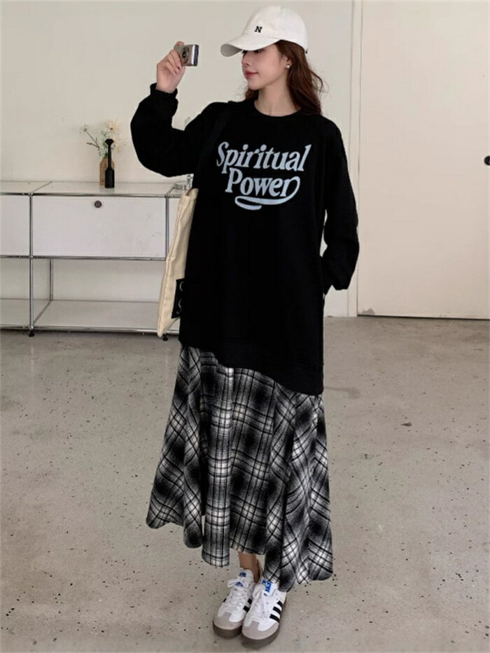 ワンピース 異素材 切り替えワンピース レディース 切り替え ロングパーカー 大きいサイズ ロングワンピース チェック柄 長袖 異素材切り替え スウェット パーカーワンピース ロング丈 フレア ゆったり 体型カバー 着痩せ 大人 カジュアル シンプル 可愛い