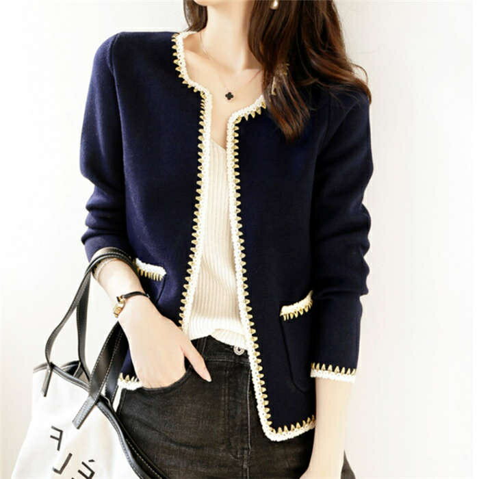 ツイードジャケット ノーカラージャケット レディース 秋新作 ジャケットショート丈 ニットカーディガン ブレザー 40代 アウター 韓国風 オシャレ 入学式 大人 通勤 30代 送料無料