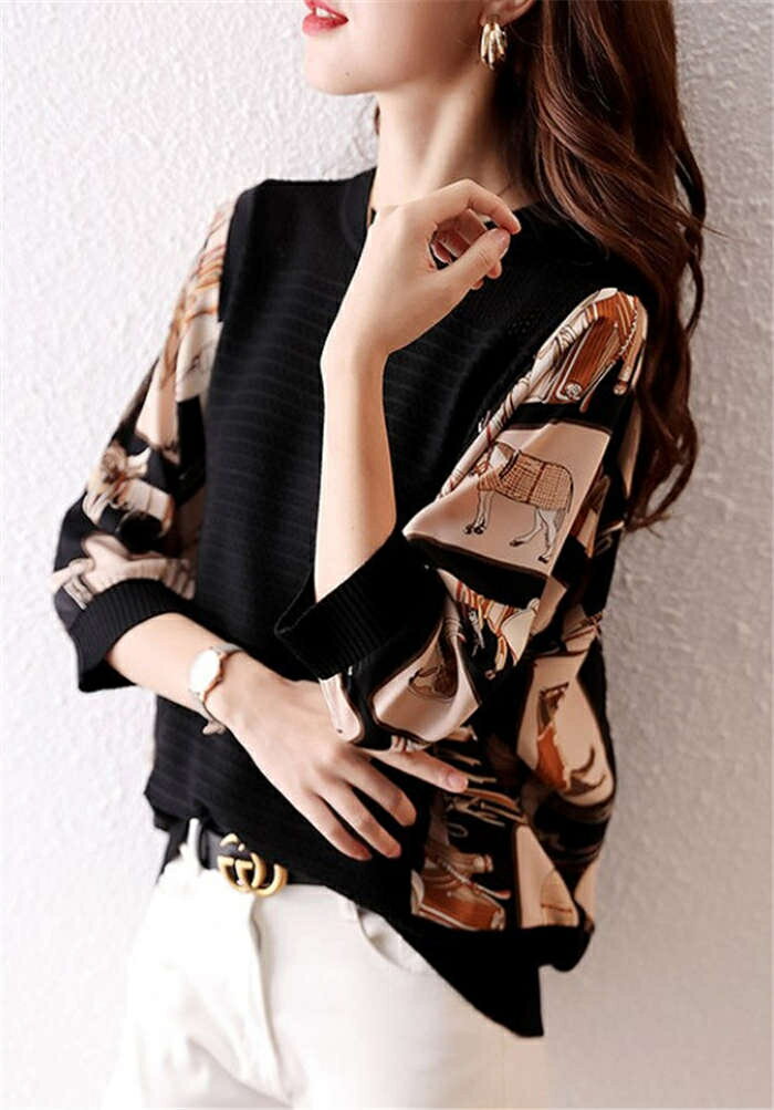 ニットトップス レディース 40代 秋 長袖トップス ドルマンスリーブ 切り替えシフォンニットTシャツ ニットソー 大人上品 オシャレ通勤 ゆったりTシャツ30代 送料無料(4)