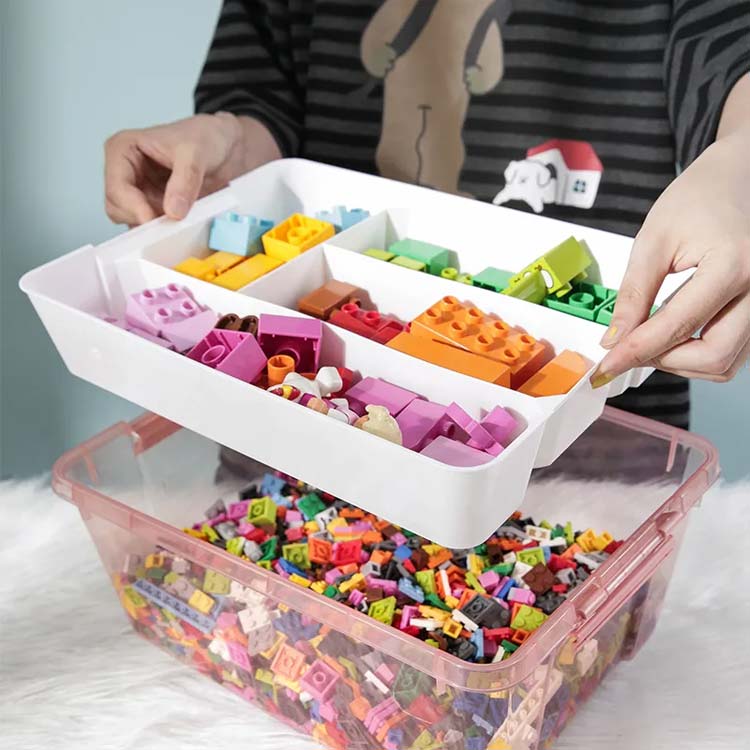 おもちゃ収納 キッズ 収納ボックス やすい 展示台 仕切り フタ 持ち運び 2段 知育 コレクション 小物収納 クリア 透明 お片付け [2]