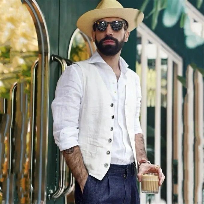 ジャケット タイト メンズ Vネック ノースリーブ リネンベスト