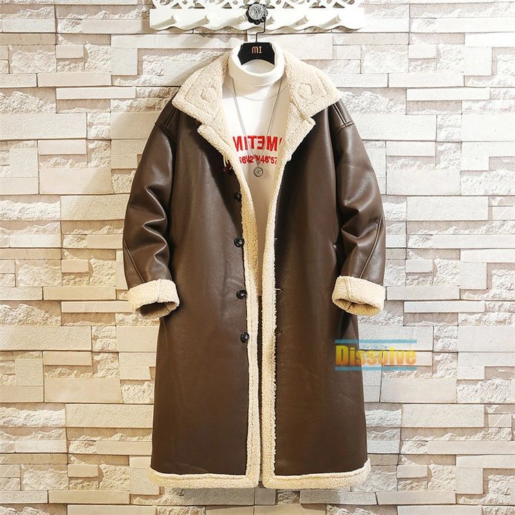 メンズ 厚手 裏ボアジャケット ロングコート ムートンジャケット