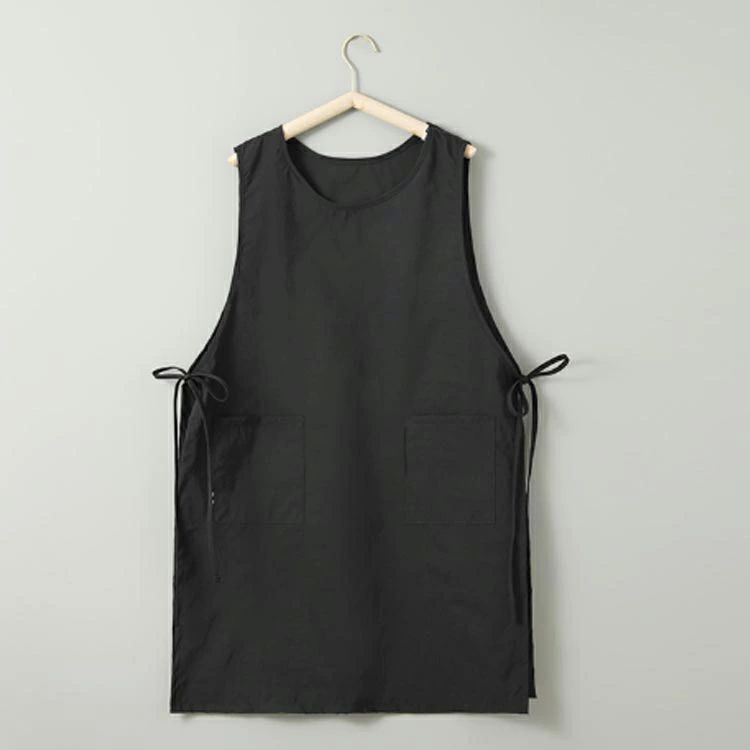 ミドル丈 防水 エプロン 重ね着風 被るだけ エプロンワンピース 防油 ラウンドネック ポケット付き エプロン 速乾 サイドリボン