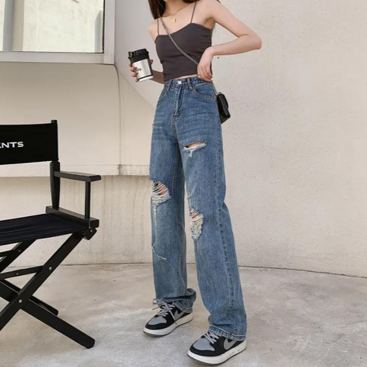 デニムパンツ ダメージ ジーンズ レディース ワイドパンツ ストレートパンツ ハイウエスト ボトムス ジーパン ジーンズ ロングパンツ ゆったり ワイド ズボン 大きいサイズ 体型カバー カジュアル 大人 春 夏 秋 冬 韓国 韓国ファッション 送料無料 — vista 3