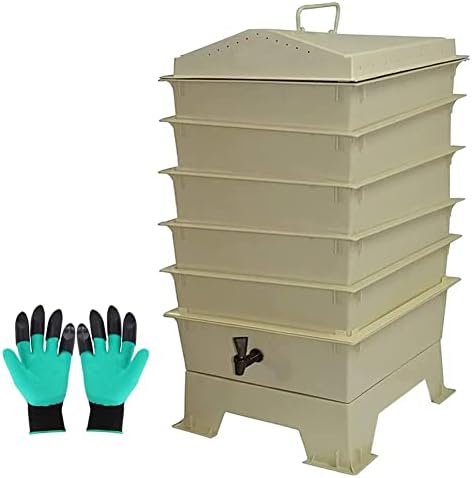 【送料無料】家庭用 ミミズコンポスト 3段/5段式 生ゴミ処理機 大容量50L/80L 脱臭・防カビ機能付き 有機肥料製造 園芸用 家庭菜園 ガーデニング エコライフ 爪付き作業手袋付属 おしゃれ シンプルデザイン