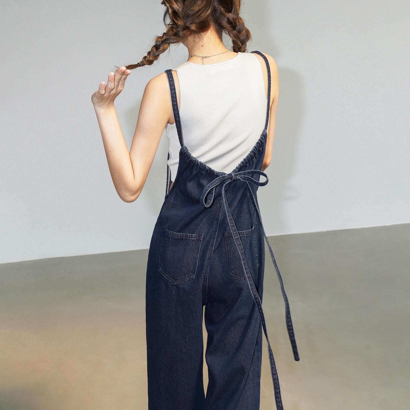 Cinta trasera grande en general Denim Salopette Cintura alta