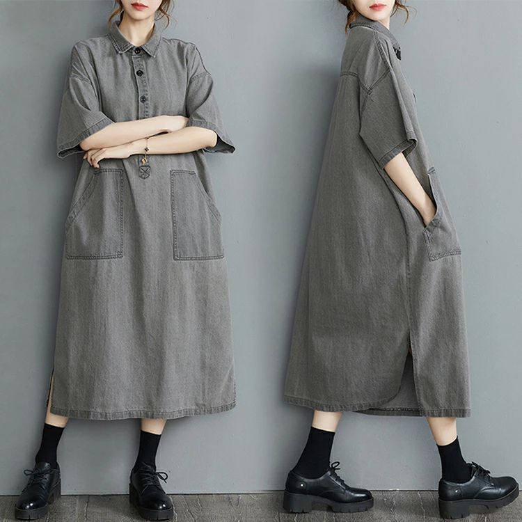 シャツワンピース レディ ロング デニムロングシャツワンピース