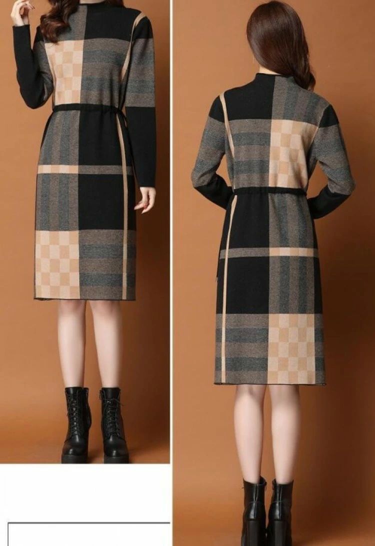 冬 暖か ハイネック ワンピース レディー アキ ニットワンピース