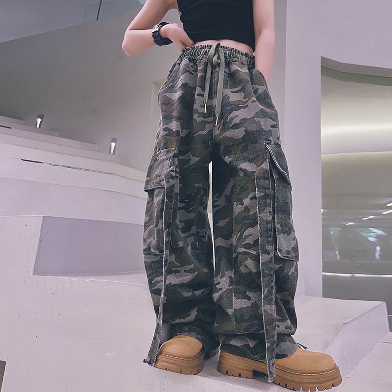 Rakuten - 子供服 ワイドパンツ 迷彩柄 カジュアル パンツ ダンスウエア 男女兼用 春秋 ゆったり 可愛い ジュニア KTFA074