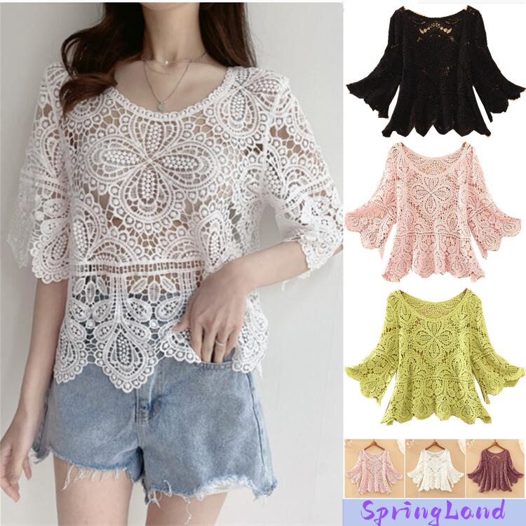 クロシェ編み風 サマーニット メッ ニット レディース トップス