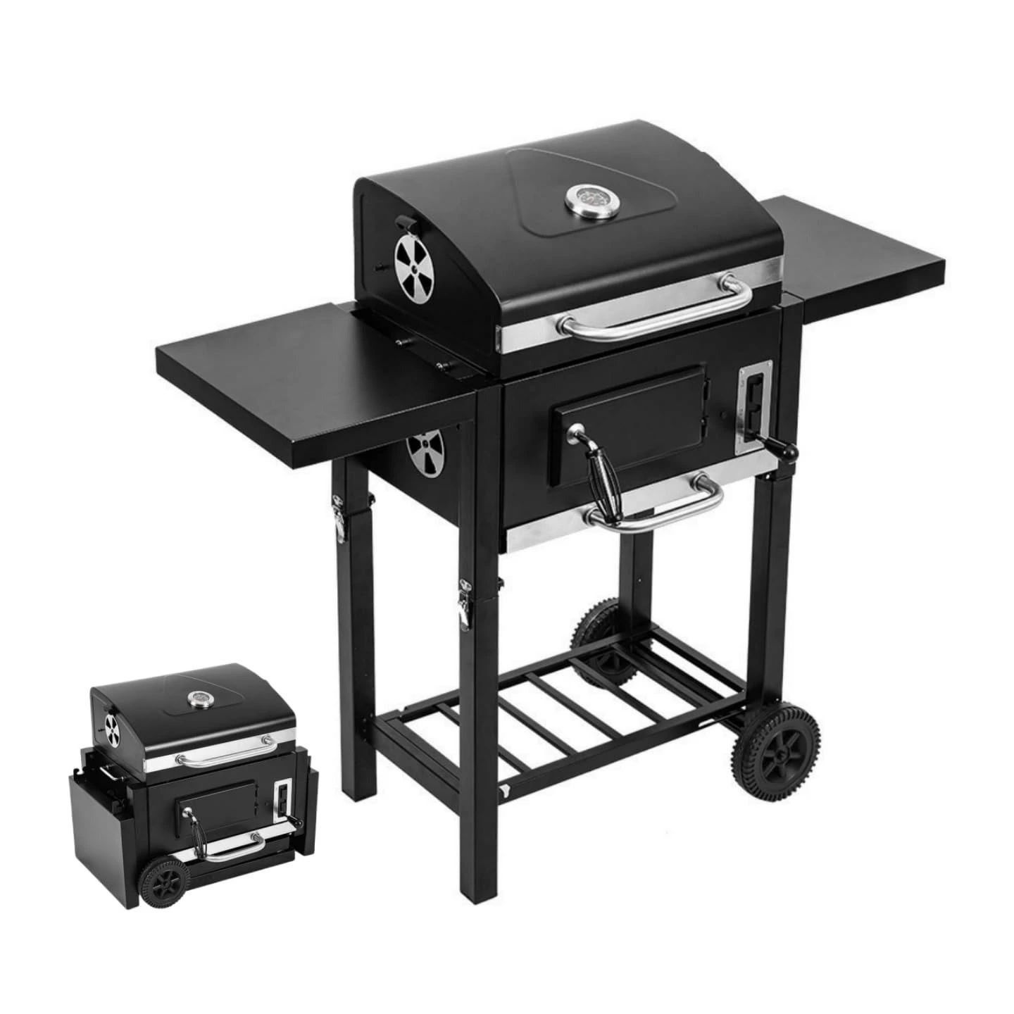Rakuten - バーベキューコンロ 炭火焼き 中型 BBQグリル 温度計付き 通気口付き 蓋付き バーベキュー グリル 家族2人〜10人ぐらい最適 楽し