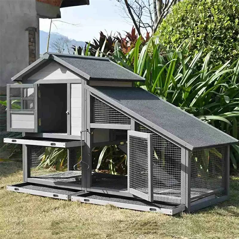 Cages - ウサギ ケージ 大型ウサギ小屋、2層式木製屋外ウサギハウス、漏れ防止引き出しトレイ、スロープ、防水屋根付き