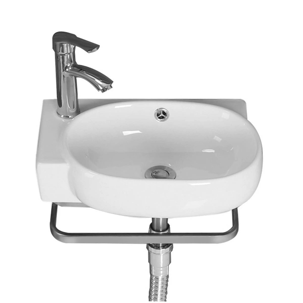 Rakuten - 洗面台 洗面ボール 小型 壁掛け 洗面シンク 陶器製簡易洗面台 温水および冷水の蛇口付き 手洗いボウル排水付き 浴室洗面台用 屋