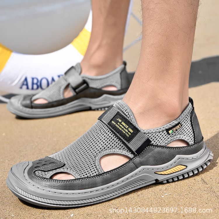 ア スポーツさんだる つま先保護 夏用 レザーサンダル おしゃれ サンダル スポーツサンダル 革 ビーチサンダル サンダル メンズ