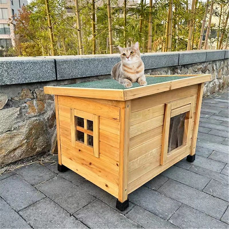 猫 ハウス 屋外 キャットハウス 猫の家 透明な窓とカーテンで雨を防ぎ、暖かく過ごせる屋外用シェルター 屋外用野良猫用シェルタ