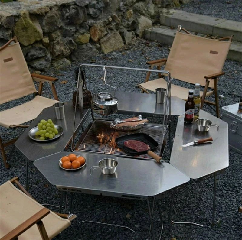 屋外バーベキューテーブル ステンレススチール bbq折りたたみ式ストーブ お茶の淹れ方 キャンプテーブル キャンプファイヤー加熱
