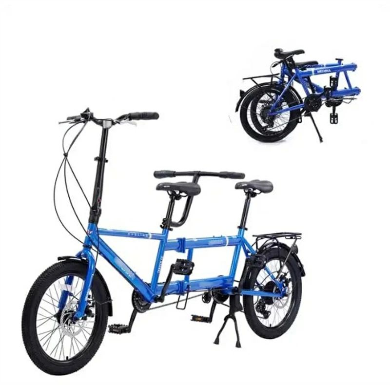 Mobilly - 折りたたみタンデムバイク、20インチ折りたたみシティタンデム自転車、7スピード調整可能な大人用ビーチクルーザーバイク、2人乗
