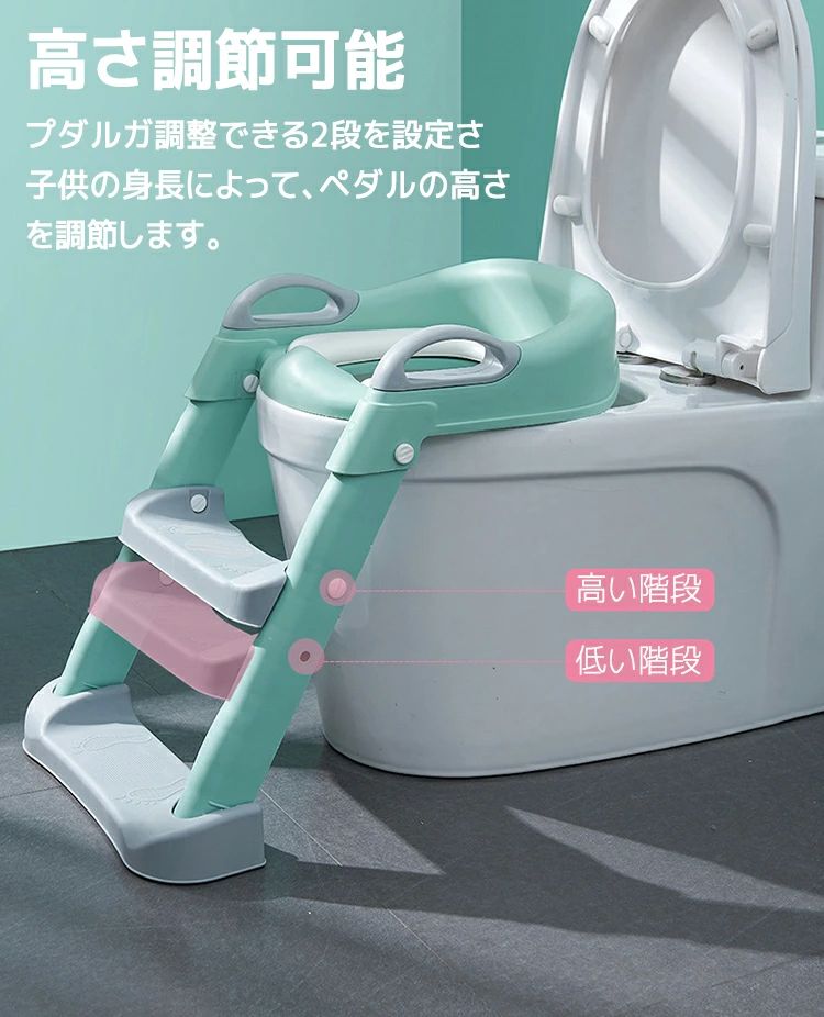 YHBOX楽天市場店の補助便座 折りたたみ ステップ トイトレ滑り止め 2段階 踏み台 ステップ台 トイレトレーニング 子供 おまる トイレットトレーナー トイレ練習 足置き台 男の子 女の子 軽量 キッズ用 子供用 zuobianqi-001｜アングル2