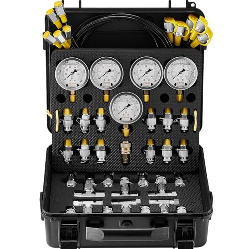Rakuten - 油圧テストキット、10/100/250/400/600bar、ゲージ5個、カップリング13個、T型コネクタ14個、テストホース5本、ショベル油圧ゲー