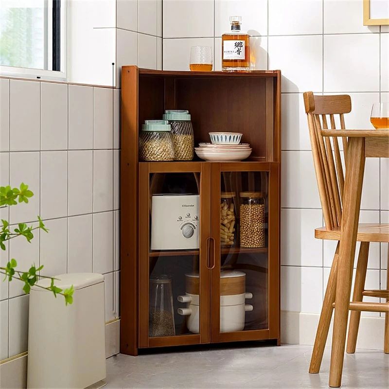 三角収納食器棚 コーナーキャビネット コーナー収納キャビネット多機能食器収納 食...