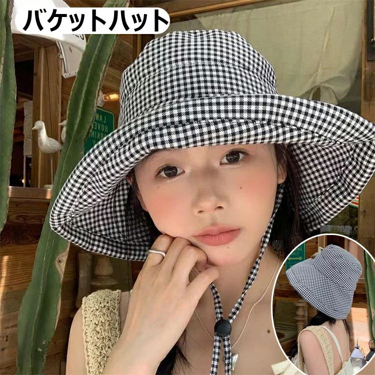 顔 通勤 カバー 折りたたみ ラッシュガード UVカット 帽子 レディース チェック柄 デザイン 韓国ファッション レディース 春夏