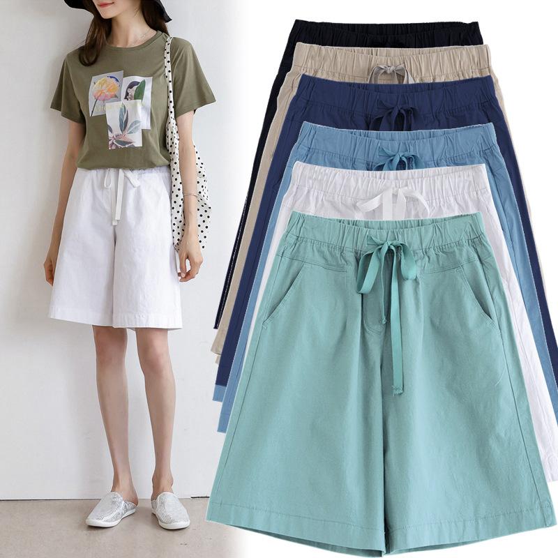 ハーフパンツ レディース 短パン 半ズボン 綿 無地 5分丈 ボトムス 薄手 体型カバー ひざ丈 ショートパンツ 韓国 カジュアル ゆ